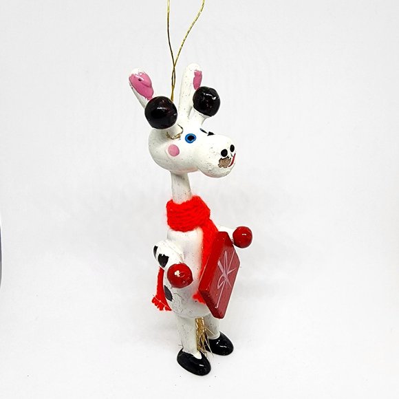 Christmas Cow Caroling Standing Scarf Red White Wood Holiday Ornament - Picture 4 of 8